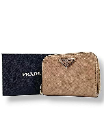 Prada Prada Saffiano Bi-fold Wallet, L-shaped Zipper, Compact Beige Leather, Logo Plate, Women's, W4 (view 1)