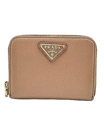 Prada Prada Saffiano Bi-fold Wallet, L-shaped Zipper, Compact Beige Leather, Logo Plate, Women's, W4 (view 2)