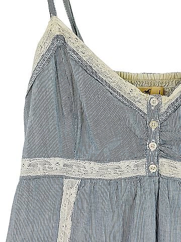 Hollister 2005 VTG Lace Trim Blue White Stripe Babydoll Mini Dress| Coastal Coquette Indie Sleaze Twee Grunge Casual Dress (view 2)