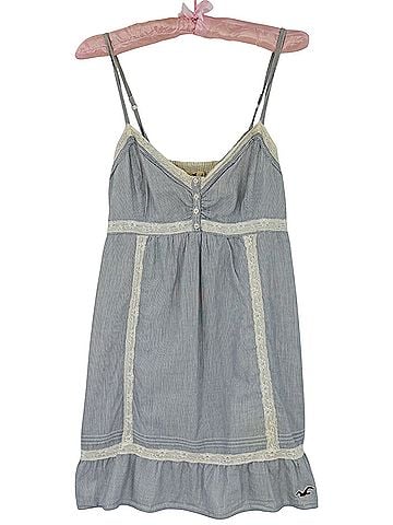 Hollister 2005 VTG Lace Trim Blue White Stripe Babydoll Mini Dress| Coastal Coquette Indie Sleaze Twee Grunge Casual Dress (view 1)