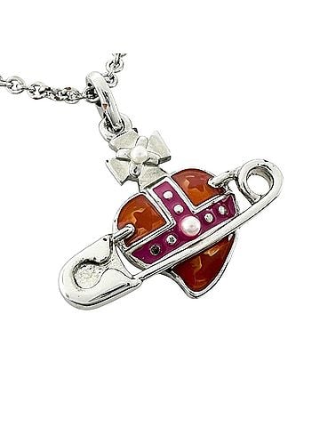 Vivienne Westwood Vivienne Westwood Heart Safety Pin Orb Necklace, Metal, Silver, Orange, Women's (view 1)