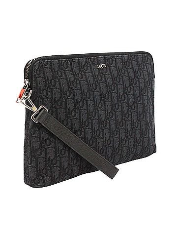 Christian Dior Christian Dior Oblique Pouch 2OBCA251YSE Clutch Bag Leather Jacquard Black Men's (view 2)