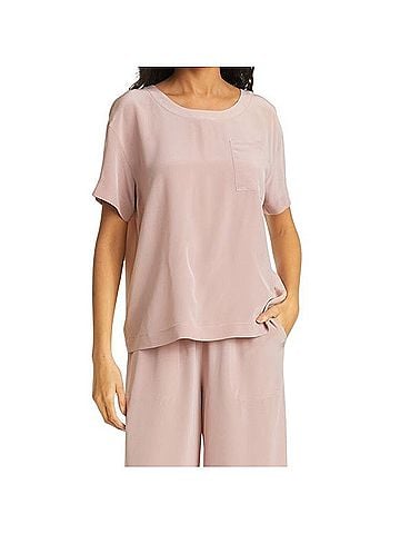 Club Monaco Silk Relaxed Tee in Pink Rose Short Sleeve Blouse (view 1)
