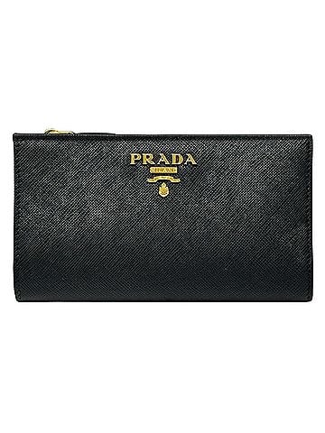 Prada Prada PRADA Wallet for Women and Men, Brand Name Long Wallet, Saffiano Leather, Black/Pink, 1ML506, Round Zipper (view 1)