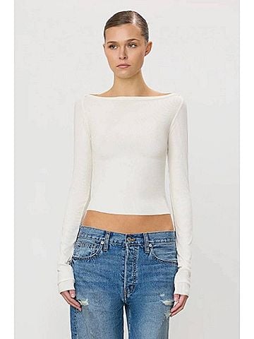 Eterne Long Sleeve Boatneck Top in Cream (view 2)
