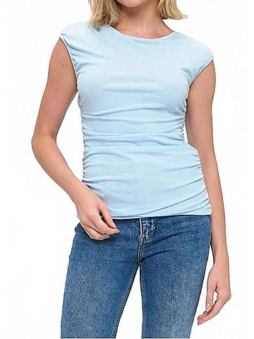 Ariella Ruched Short Sleeve Top in Baby Blue (view 2)