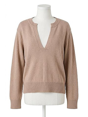 Elan Angela V Neck Sweater Tee Combo in Taupe/White (view 1)