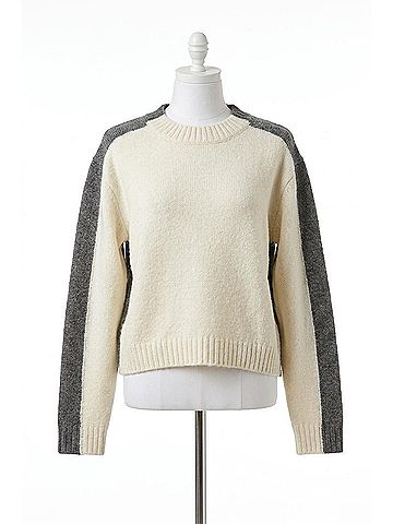 Elan Color Block Stripe Sleeve Detail Sweater in White/Grey (view 1)
