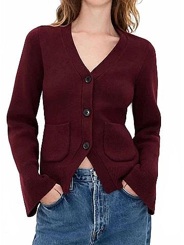 Pistola Aeron V-Neck Cardigan in Claret (view 2)