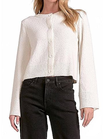 Elan Bell Sleeve Sweater Cardigan in White (view 2)