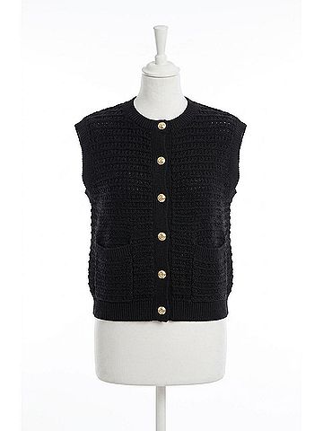Elan Knit Button Down Detail Cardigan in Black (view 1)