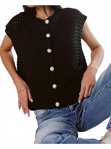 Elan Knit Button Down Detail Cardigan in Black (view 2)