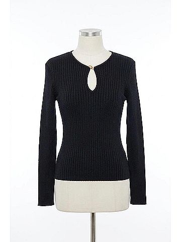 Astr Lynly Ribbed Keyhole Sweater in Black (view 1)