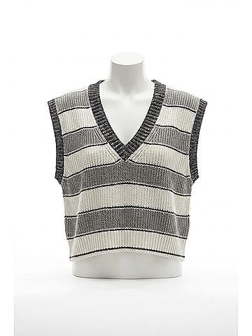 Elan Slate Sleeveless Sweater in Heather Grey Stripe (view 1)
