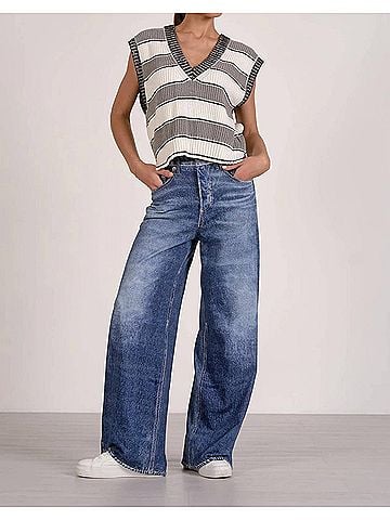 Elan Slate Sleeveless Sweater in Heather Grey Stripe (view 2)