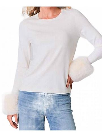 j. society Fur Cuffs Crew Sweater in Vanilla (view 2)