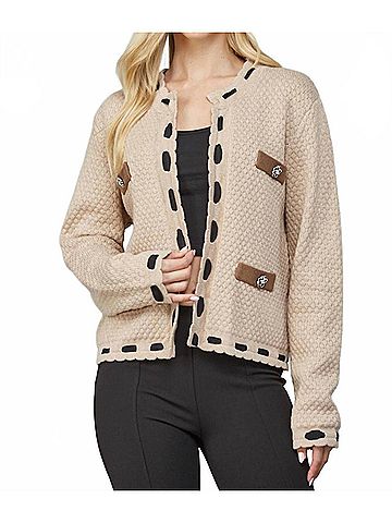 FATE by LFD Ribbon Trimmed Cardigan in Latte (view 2)