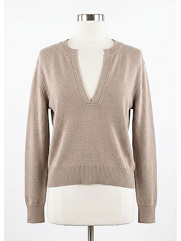 Elan Sally Two-Tone V-Neck Sweater Top in Oatmeal White (view 1)