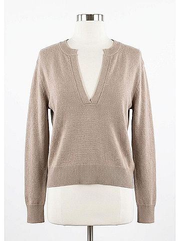 Elan Sally Two-Tone V-Neck Sweater Top in Oatmeal White (view 1)