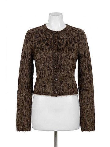 Astr Fuzzy Crewneck Cardigan in Cheetah (view 1)