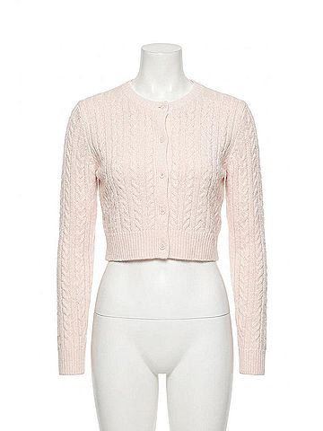 Enza Costa Powder Cashmere Cable Knitted Cardigan in Pale Pink (view 1)