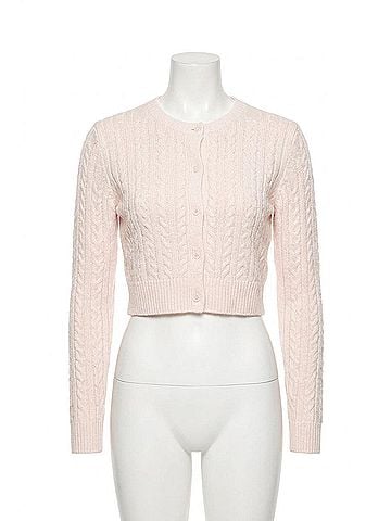 Enza Costa Powder Cashmere Cable Knitted Cardigan in Pale Pink (view 1)