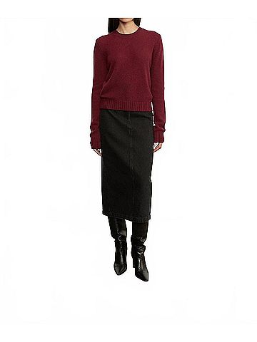 Enza Costa Cashmere Easy Long Sleeve Crew Top in Barolo (view 2)