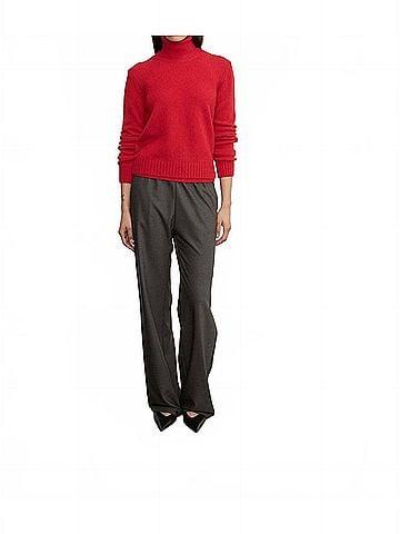 Enza Costa Cashmere Easy Long Sleeve Crew Top in Classic Red (view 2)
