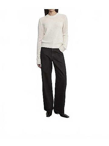 Enza Costa Cashmere Easy Long Sleeve Crew Top in Chalk (view 2)