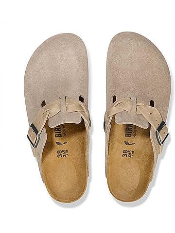 Birkenstock Women's Boston Braided Suede Clogs in Taupe (view 2)