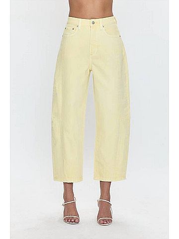 Pistola Eli High Rise Barrel Jeans in Soft Buttercup (view 2)