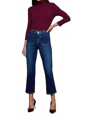 L'Agence Noya Cropped Slim Flare Jeans in Sterling (view 2)