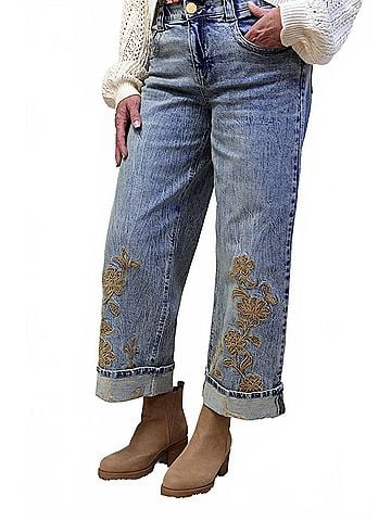 Democracy Wide Leg Ab Solution Embroidered Jeans in Denim (view 2)