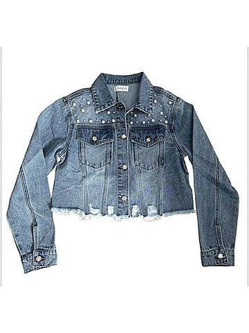 Bianco Women's Emma Cropped Denim Jacket in Medium Blue (view 1)