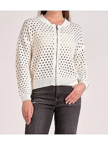 Elan Open Sweater Knit Zip-Up Jacket in White (view 2)
