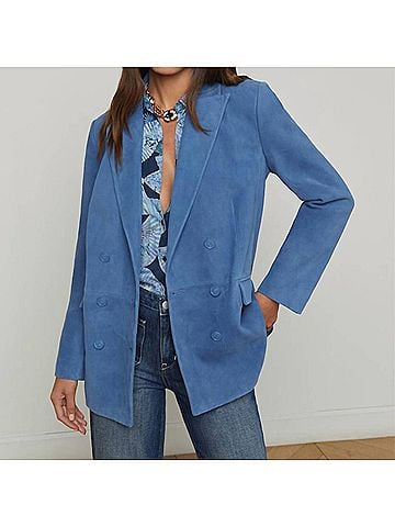 L'Agence Aimee Relaxed Double Breasted Blazer in Blue Horizon (view 2)