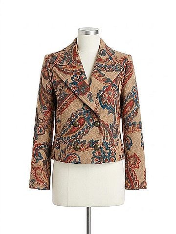 L'Agence Kelsey Cropped Peacoat in Multi Paisley Twill (view 1)