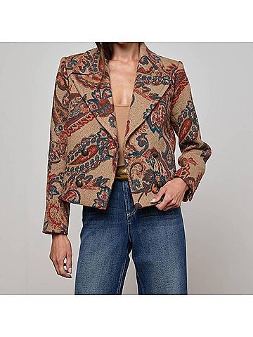 L'Agence Kelsey Cropped Peacoat in Multi Paisley Twill (view 2)