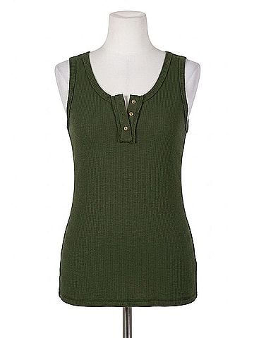 42 Pops Ribbed Fitted Tank Top in Army Green (view 1)