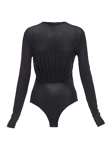 Giorgio Armani GIORGIO ARMANI black viscose gather waist crew neck long sleeve body IT38 XS (view 1)
