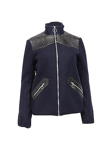 Maje Maje Biker Blousson Zipper Jacket in Navy Blue Wool (view 1)