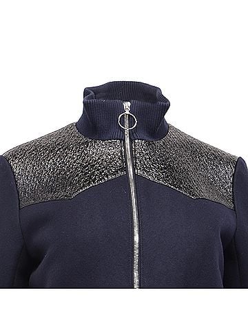 Maje Maje Biker Blousson Zipper Jacket in Navy Blue Wool (view 2)
