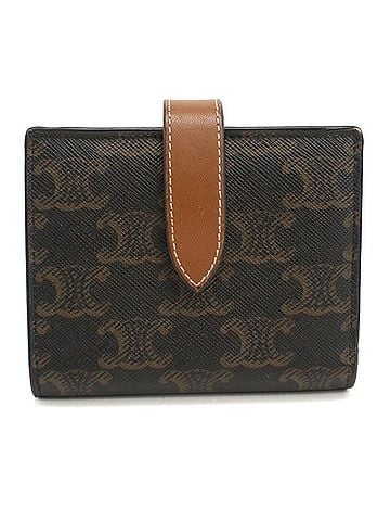 Céline CELINE Celine Bi-fold Wallet Small Strap Triomphe Canvas Women's Brown (view 1)