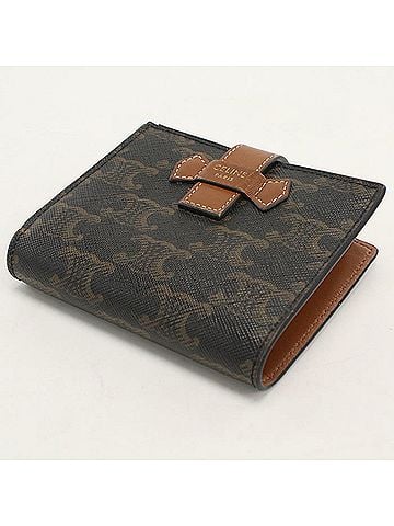 Céline CELINE Celine Bi-fold Wallet Small Strap Triomphe Canvas Women's Brown (view 2)