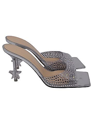 Mach & Mach Mach & Mach Star Crystal Embellished PVC Slide Sandals in Silver Patent Leather (view 1)