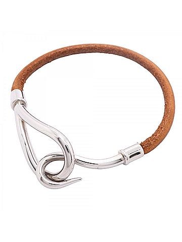 Hermès Hermes Jumbo Hook Bracelet, GP Plated Leather, Silver Brown, Women's (view 1)