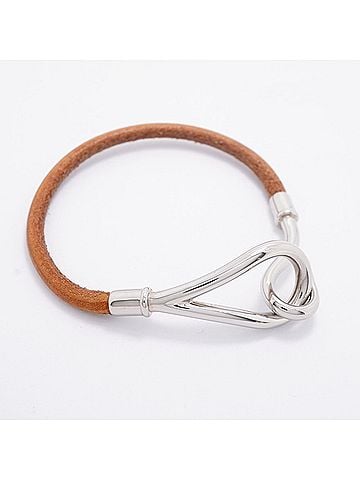 Hermès Hermes Jumbo Hook Bracelet, GP Plated Leather, Silver Brown, Women's (view 2)