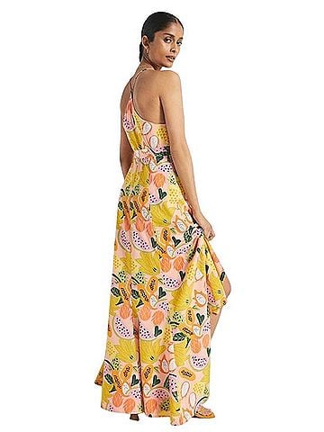 Anthropologie Hutch Tropical Fruit Wrap Maxi Dress Casual Dress (view 2)