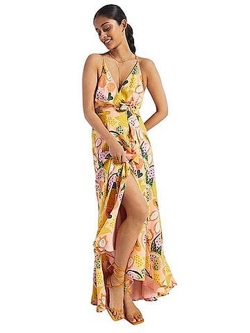 Anthropologie Hutch Tropical Fruit Wrap Maxi Dress Casual Dress (view 1)