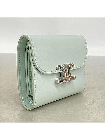 Céline Celine Triomphe Leather Tri-fold Wallet, Light Blue, Women's (view 2)